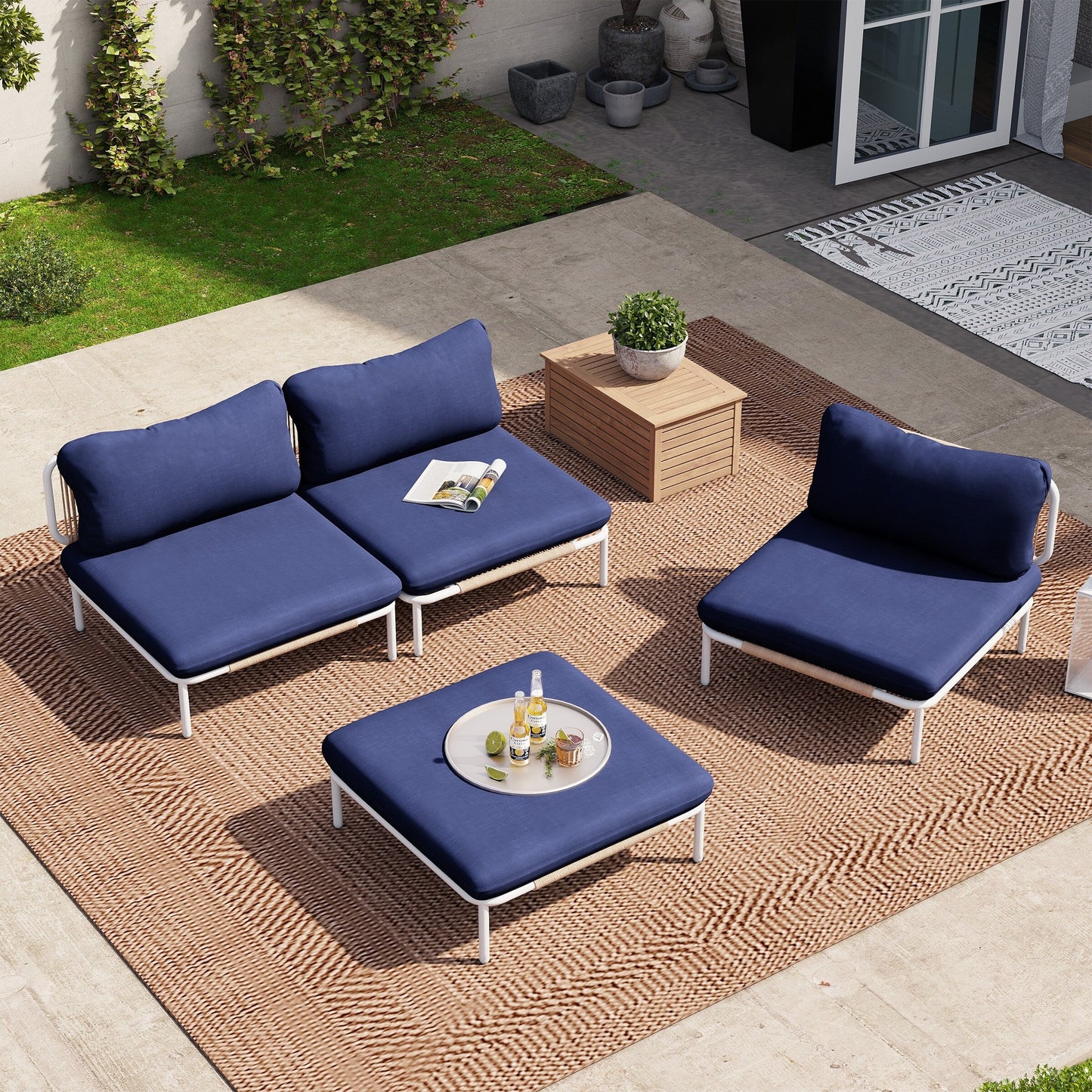 Divano componibile imbottito per esterni, set da conversazione per mobili da giardino, combinazione libera