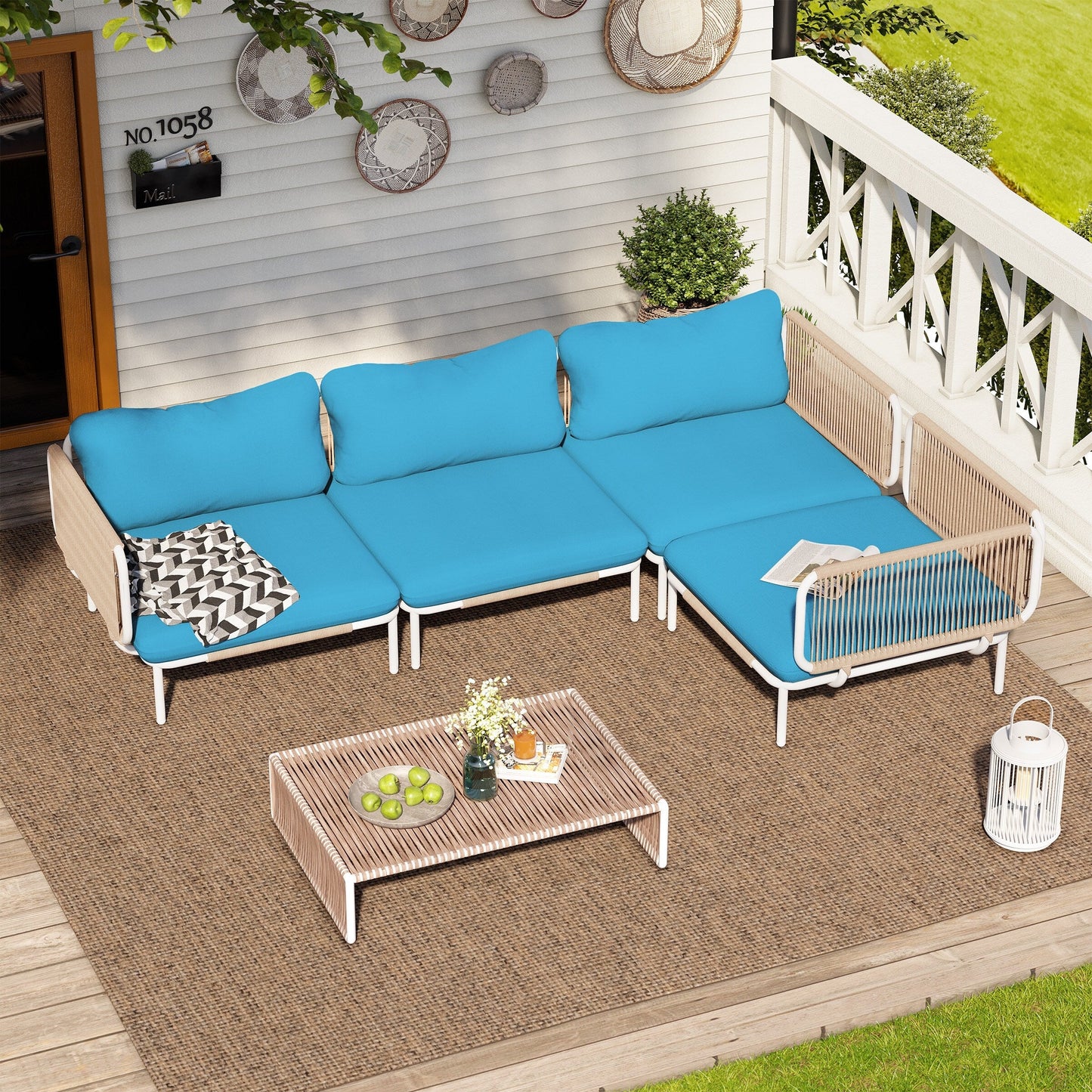 Divano componibile imbottito per esterni, set da conversazione per mobili da giardino, combinazione libera