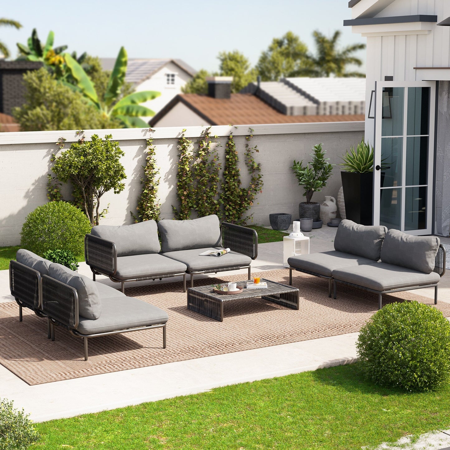 Divano componibile imbottito per esterni, set da conversazione per mobili da giardino, combinazione libera