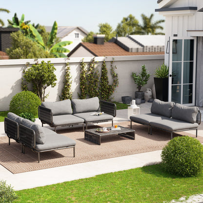 Divano componibile imbottito per esterni, set da conversazione per mobili da giardino, combinazione libera