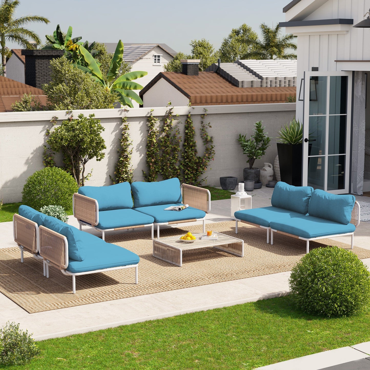 Divano componibile imbottito per esterni, set da conversazione per mobili da giardino, combinazione libera