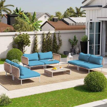 Divano componibile imbottito per esterni, set da conversazione per mobili da giardino, combinazione libera