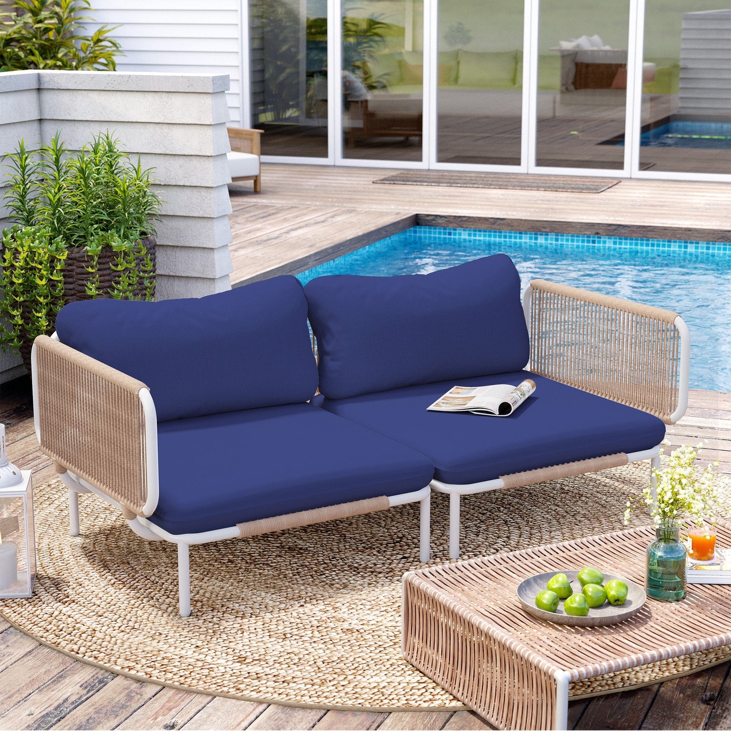 Divano componibile imbottito per esterni, set da conversazione per mobili da giardino, combinazione libera