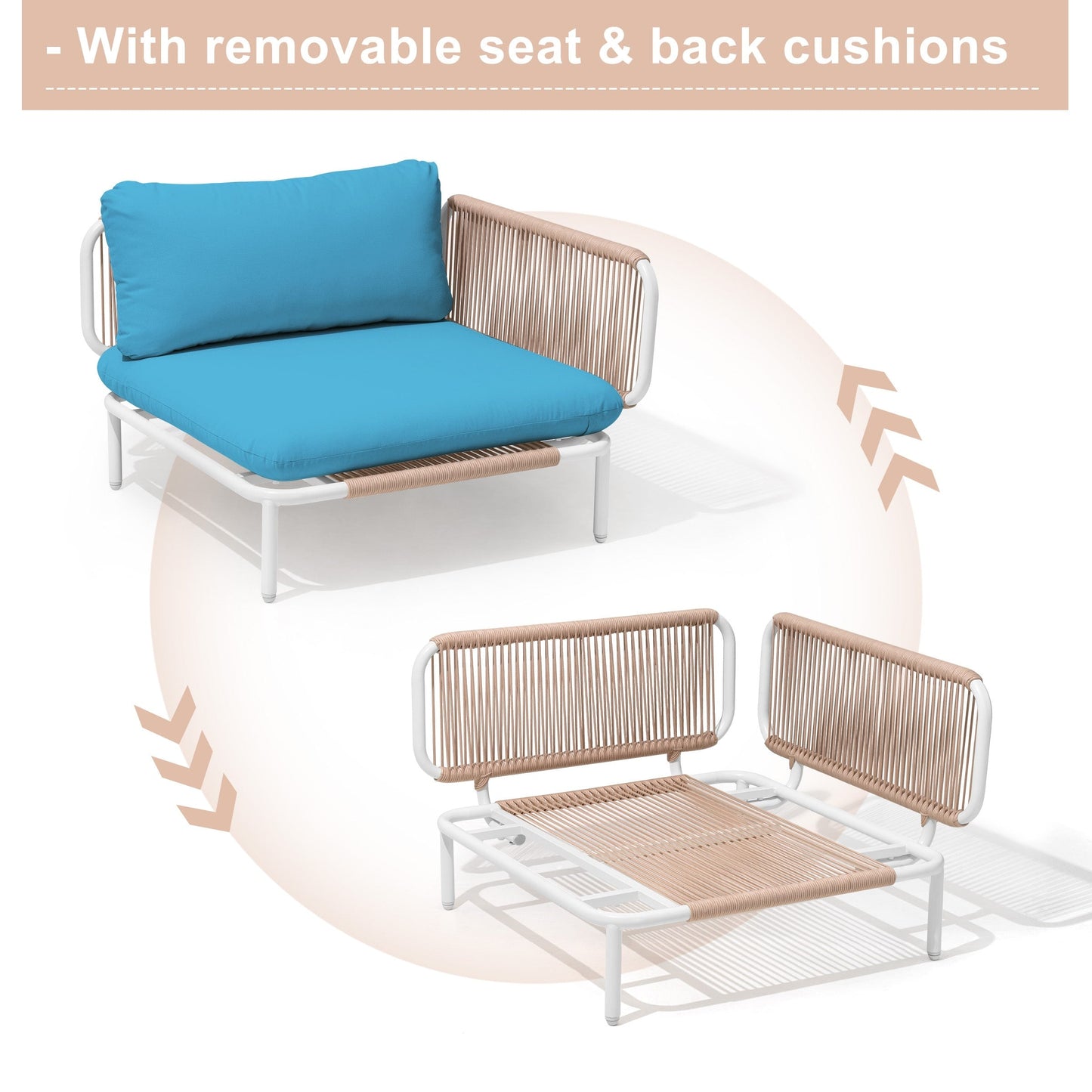 Divano componibile imbottito per esterni, set da conversazione per mobili da giardino, combinazione libera