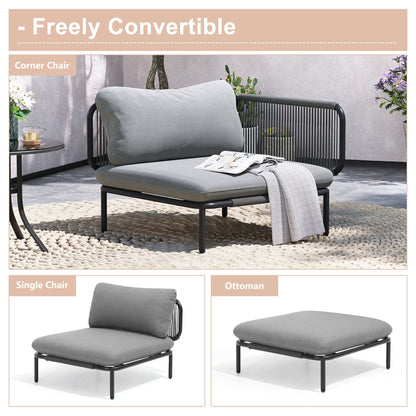 Divano componibile imbottito per esterni, set da conversazione per mobili da giardino, combinazione libera