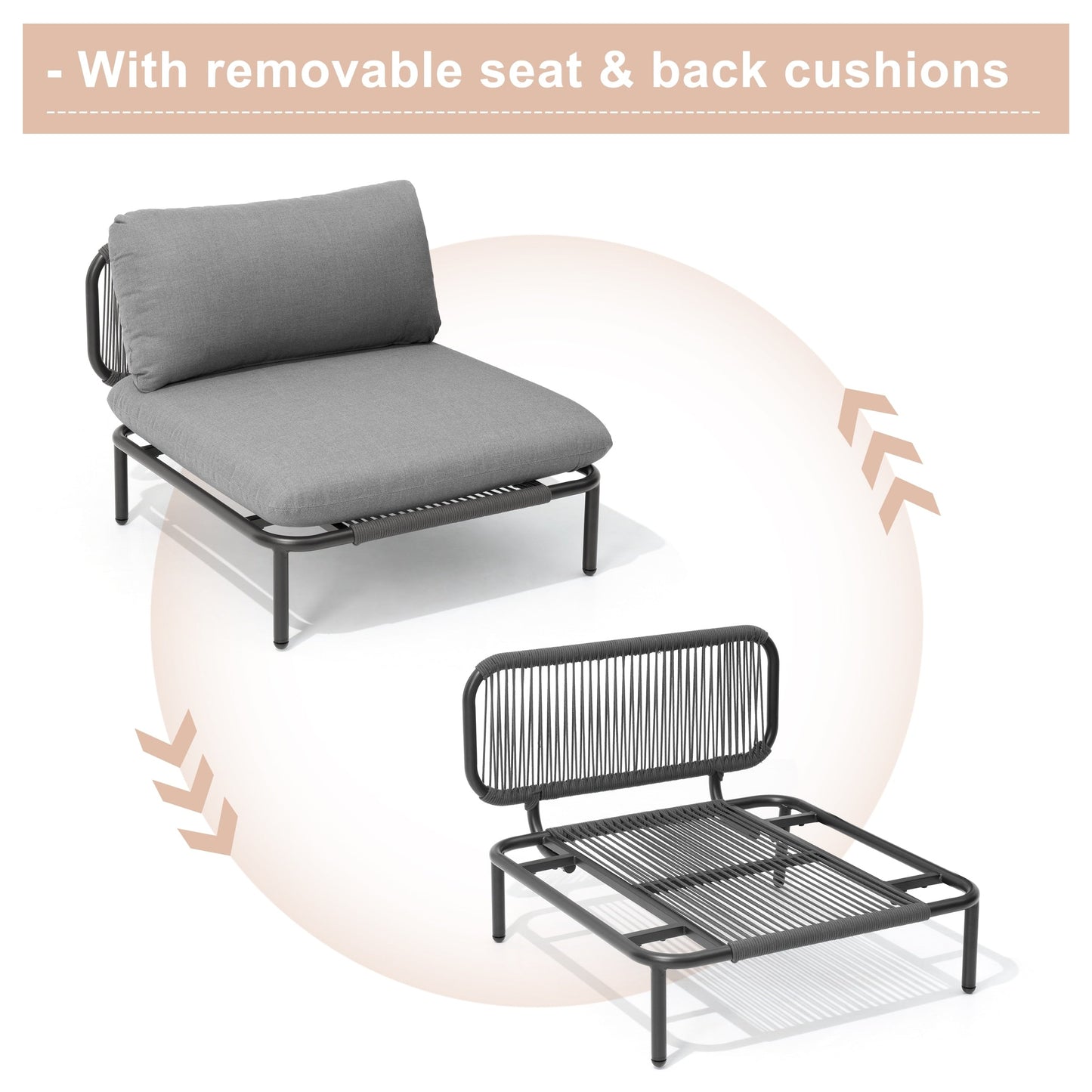 Divano componibile imbottito per esterni, set da conversazione per mobili da giardino, combinazione libera