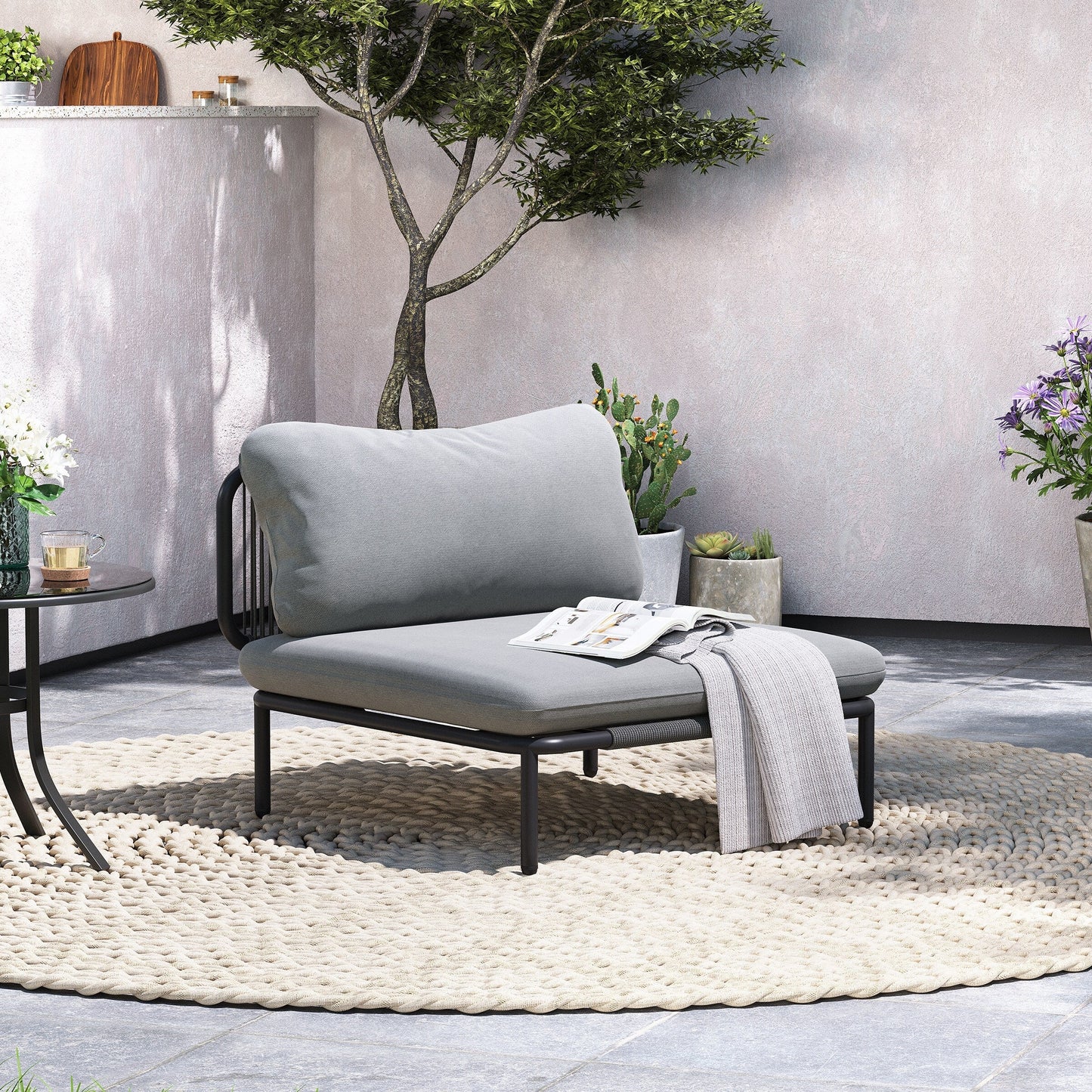 Divano componibile imbottito per esterni, set da conversazione per mobili da giardino, combinazione libera