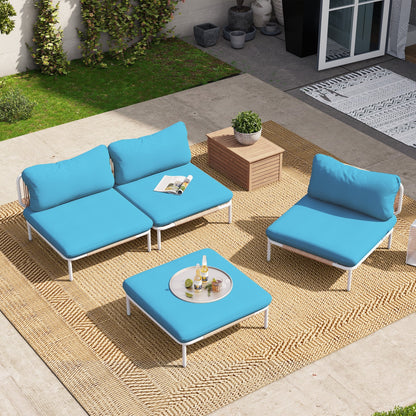 Divano componibile imbottito per esterni, set da conversazione per mobili da giardino, combinazione libera