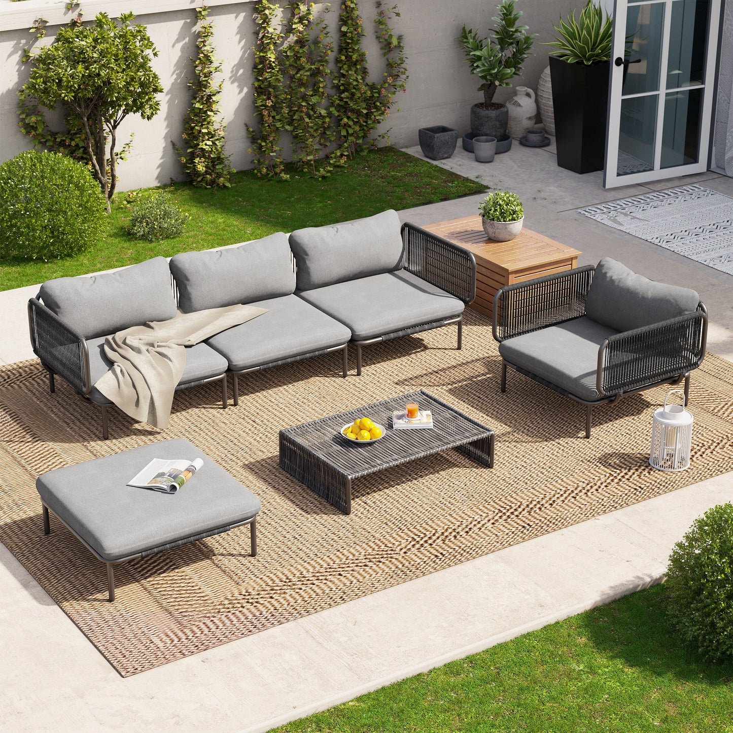 Divano componibile imbottito per esterni, set da conversazione per mobili da giardino, combinazione libera