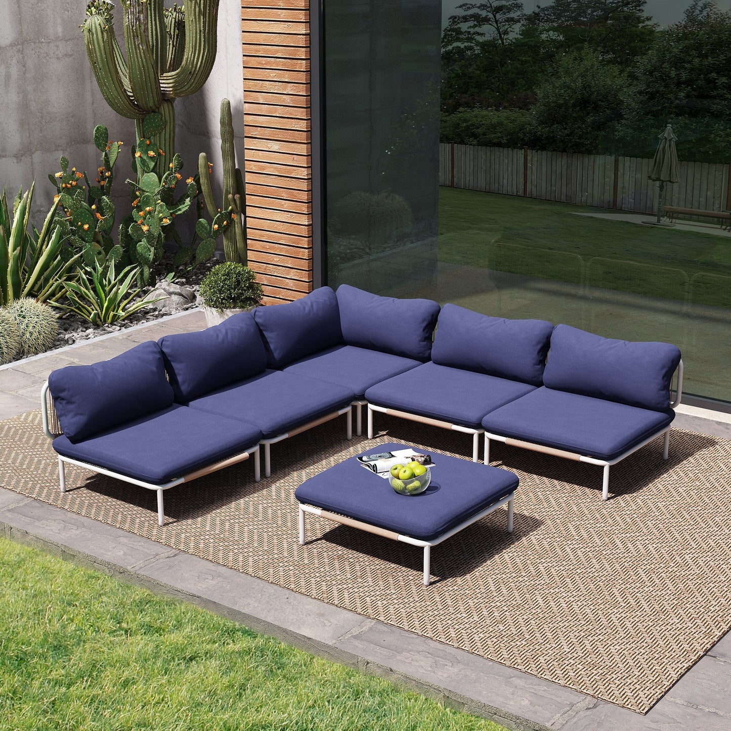 Divano componibile imbottito per esterni, set da conversazione per mobili da giardino, combinazione libera