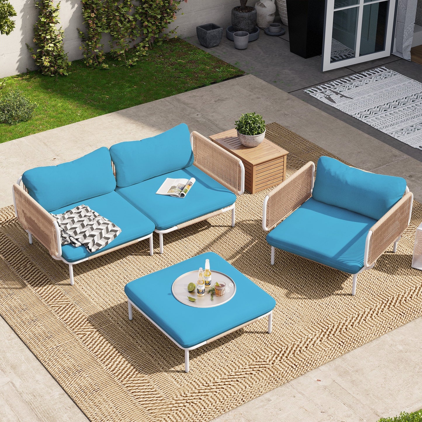 Divano componibile imbottito per esterni, set da conversazione per mobili da giardino, combinazione libera