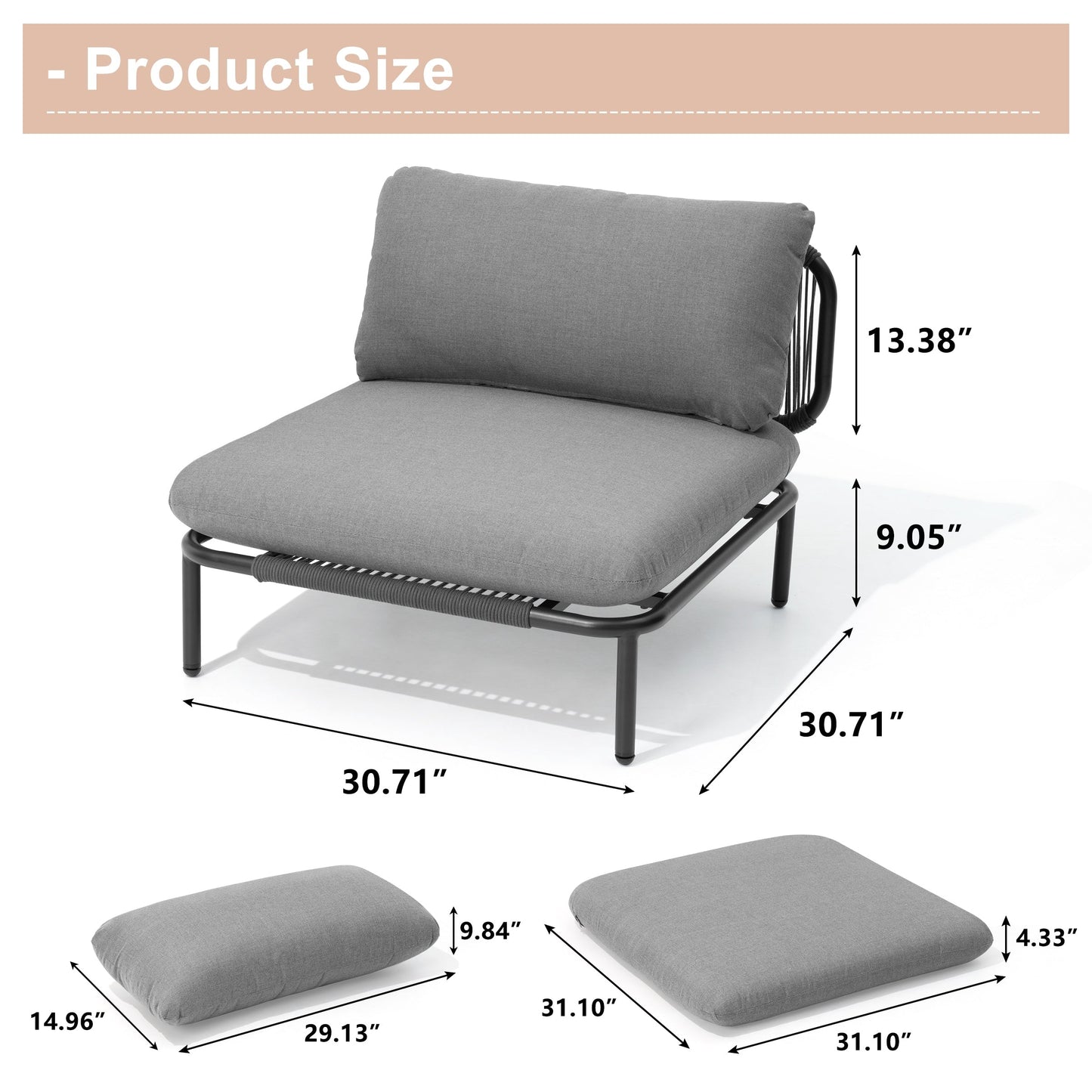 Divano componibile imbottito per esterni, set da conversazione per mobili da giardino, combinazione libera