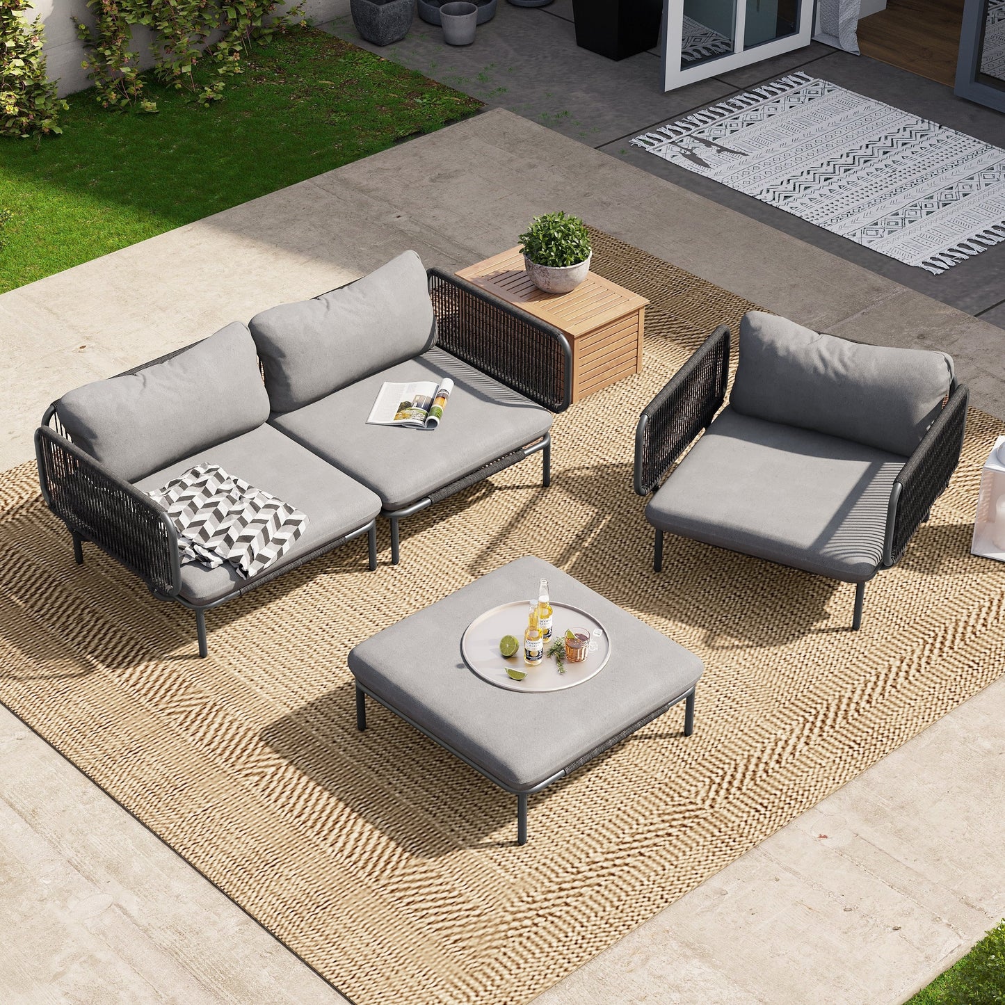 Divano componibile imbottito per esterni, set da conversazione per mobili da giardino, combinazione libera