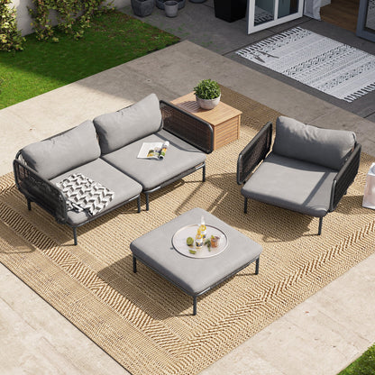 Divano componibile imbottito per esterni, set da conversazione per mobili da giardino, combinazione libera