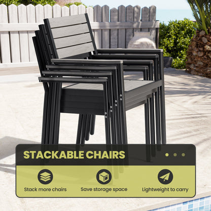 Tavolo da pranzo da esterno allungabile con prolunga, sedie impilabili, alluminio - Vedi immagine