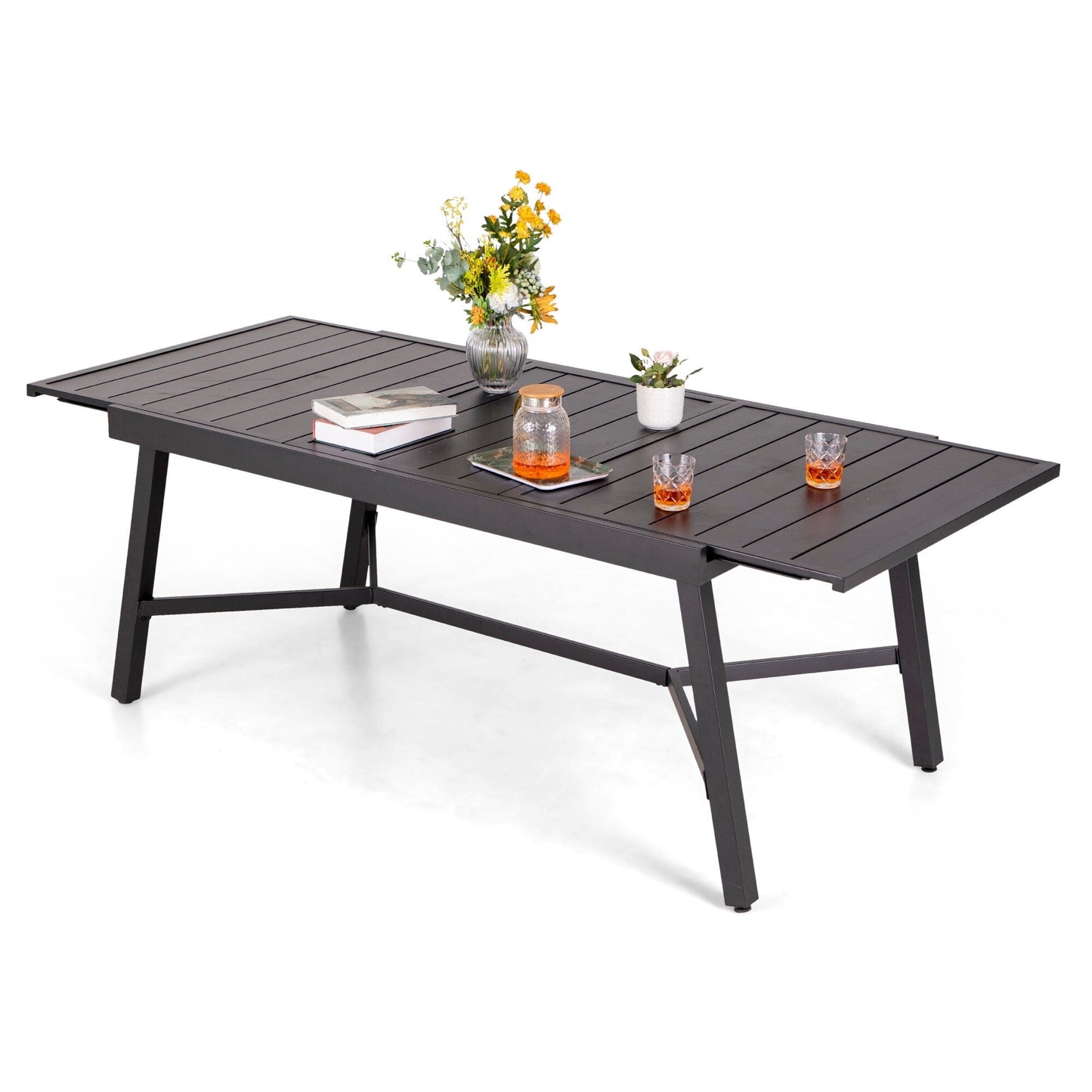 MAISON ARTS Set da pranzo per esterni da 7/9 pezzi con tavolo rettangolare espandibile in metallo e 6/8 sedie da pranzo in textilene