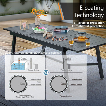 MAISON ARTS Set da pranzo per esterni da 7/9 pezzi con tavolo rettangolare espandibile in metallo e 6/8 sedie da pranzo in textilene