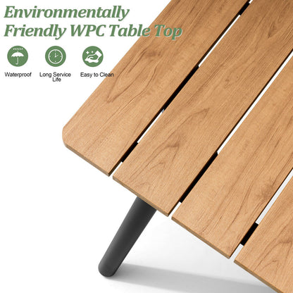 Set da pranzo per esterni con tavolo da pranzo in alluminio e sedie impilabili in rattan PE - Set da 9