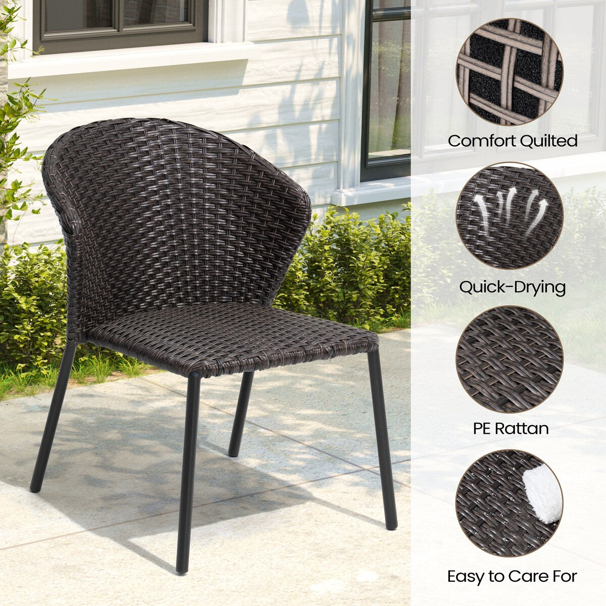 Set da pranzo per esterni con tavolo da pranzo in alluminio e sedie impilabili in rattan PE - Set da 9