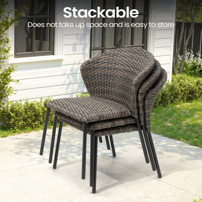 Set da pranzo per esterni con tavolo da pranzo in alluminio e sedie impilabili in rattan PE - Set da 9