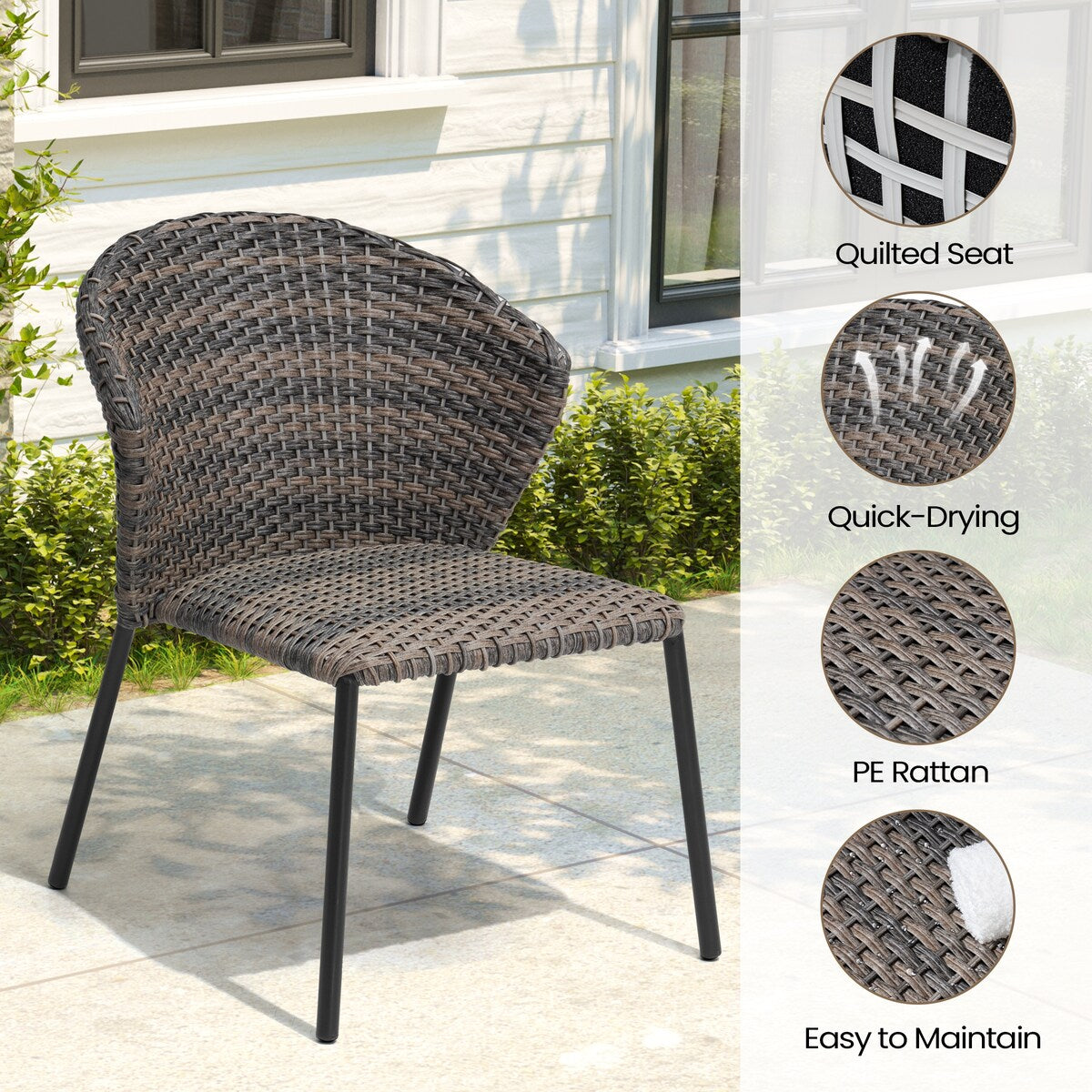 Set da pranzo per esterni con tavolo da pranzo in alluminio e sedie impilabili in rattan PE - Set da 9