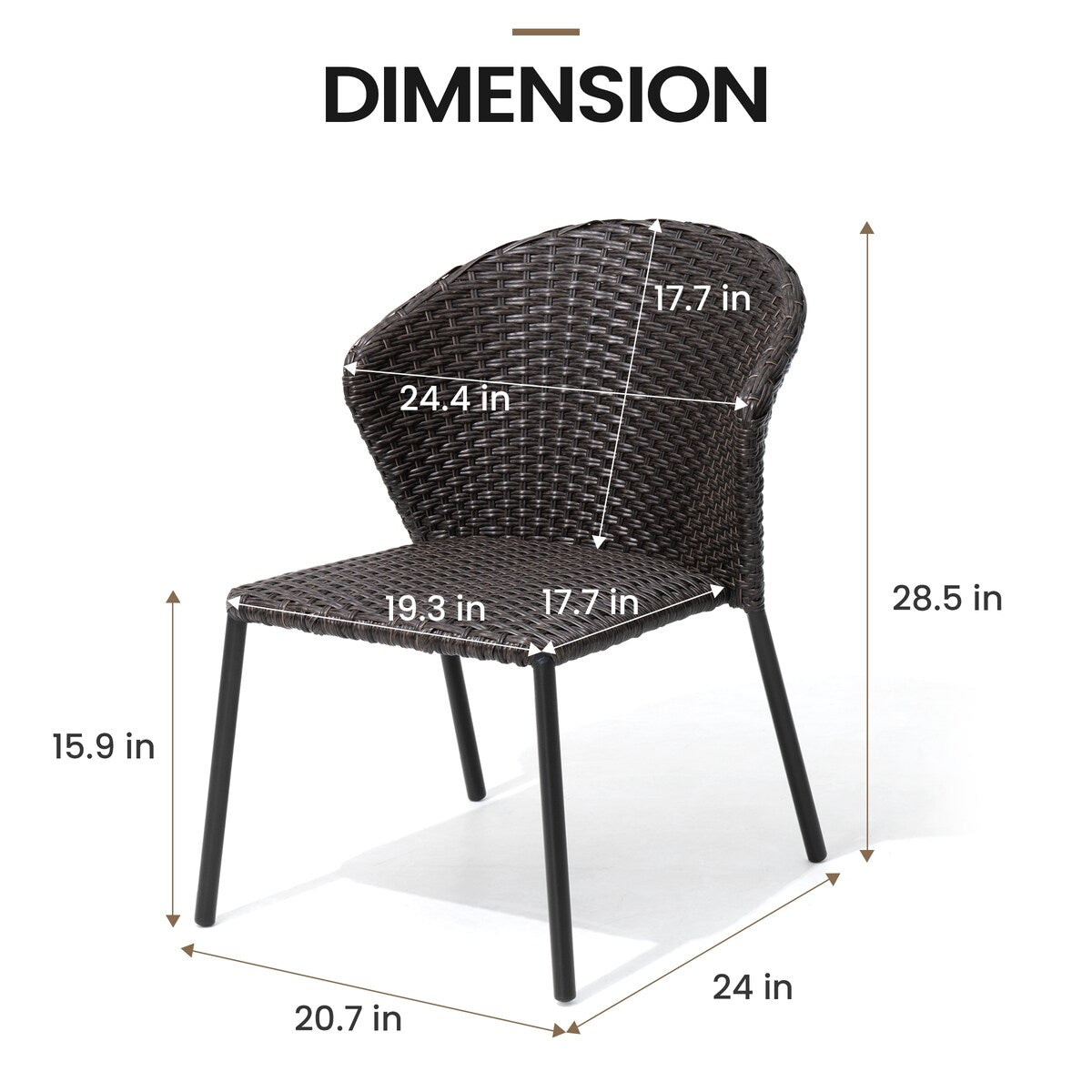 Set da pranzo per esterni con tavolo da pranzo in alluminio e sedie impilabili in rattan PE - Set da 9