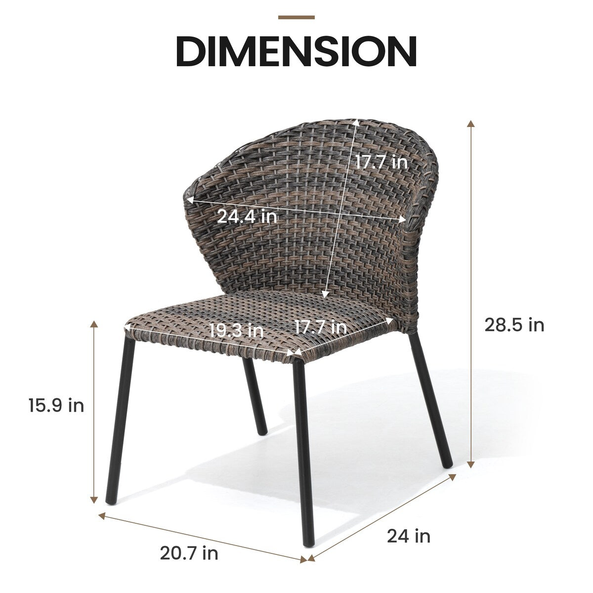Set da pranzo per esterni con tavolo da pranzo in alluminio e sedie impilabili in rattan PE - Set da 9