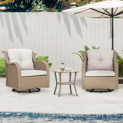 Set da esterno: 3 sedie girevoli e a dondolo da giardino con tavolino laterale