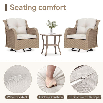 Set da esterno: 3 sedie girevoli e a dondolo da giardino con tavolino laterale