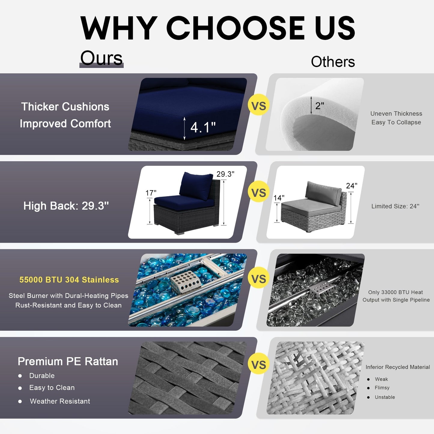 Set di divani componibili per esterni FINCATI in vimini grigio con tavolo e braciere