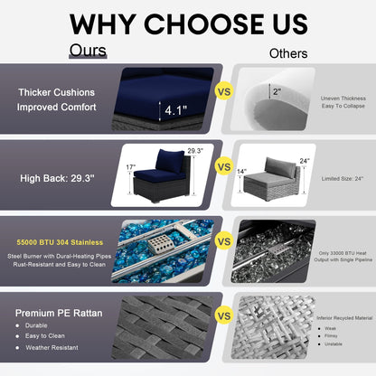 Set di divani componibili per esterni FINCATI in vimini grigio con tavolo e braciere