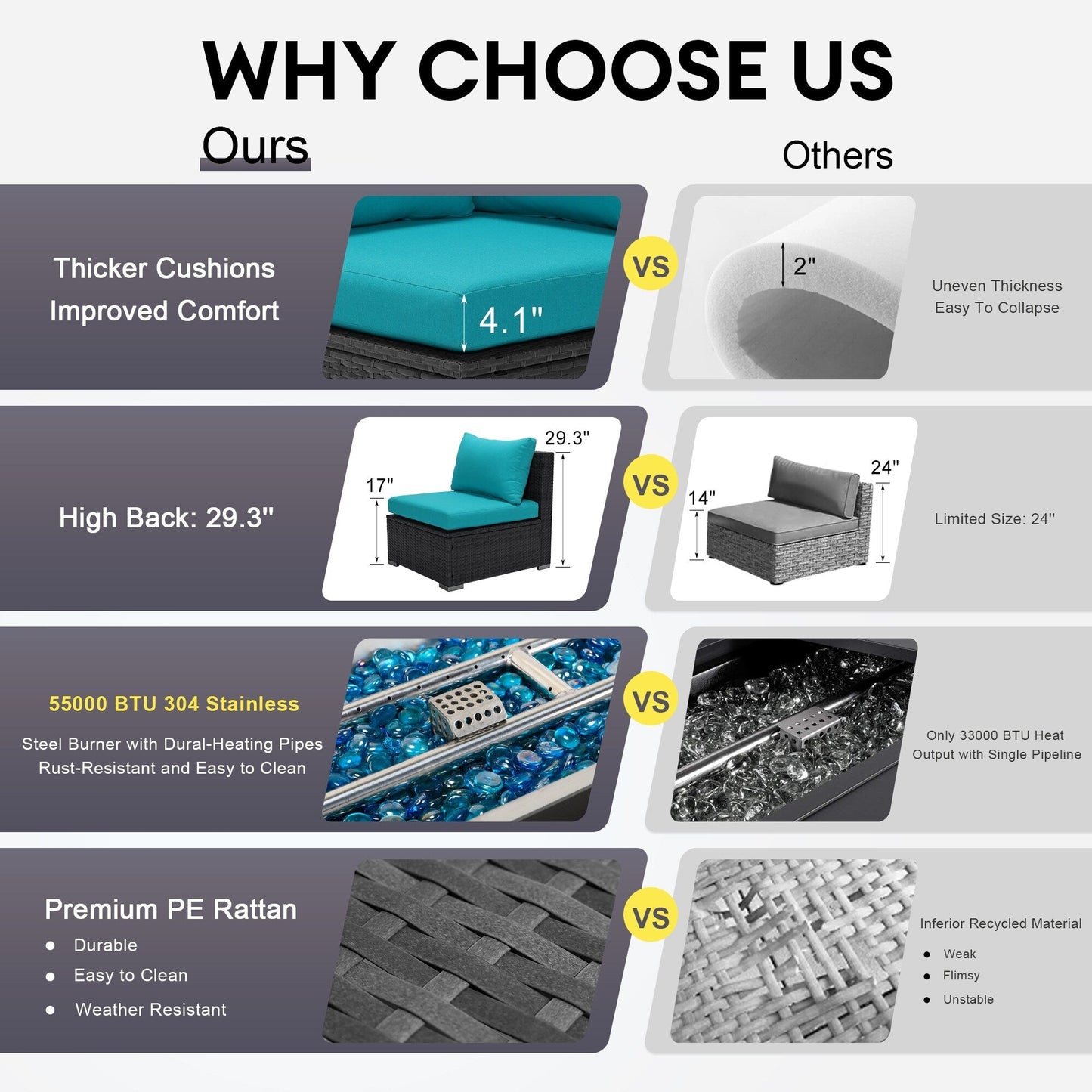 Set di divani componibili per esterni FINCATI in vimini grigio con tavolo e braciere