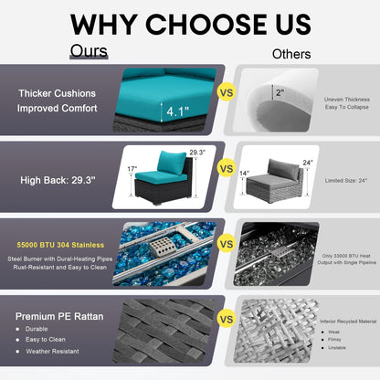 Set di divani componibili per esterni FINCATI in vimini grigio con tavolo e braciere