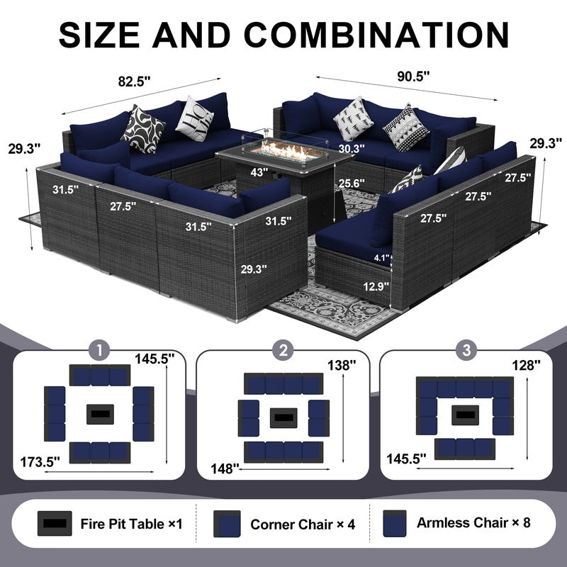 Set di divani componibili per esterni FINCATI in vimini grigio con tavolo e braciere