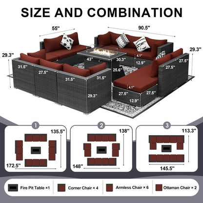 Set di divani componibili per esterni FINCATI in vimini grigio con tavolo e braciere