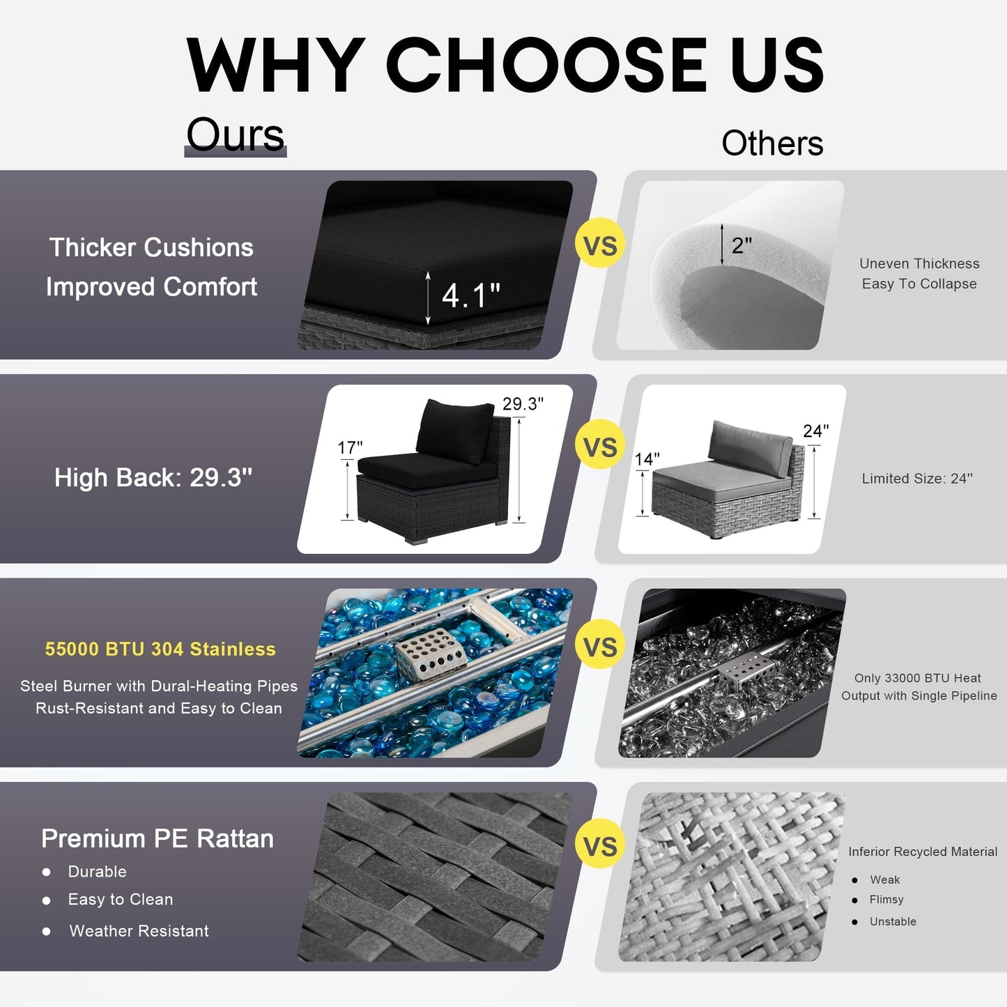 Set di divani componibili per esterni FINCATI in vimini grigio con tavolo e braciere