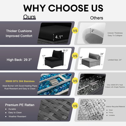 Set di divani componibili per esterni FINCATI in vimini grigio con tavolo e braciere