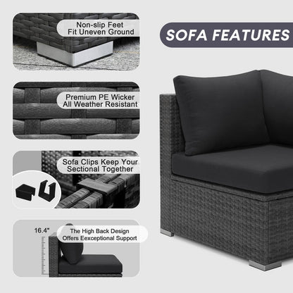 Set di divani componibili per esterni FINCATI in vimini grigio con tavolo e braciere