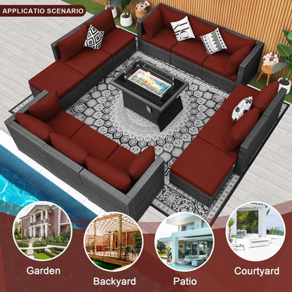 Set di divani componibili per esterni FINCATI in vimini grigio con tavolo e braciere