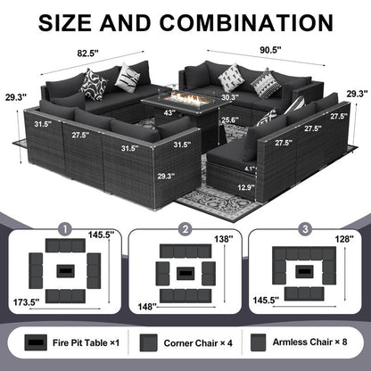 Set di divani componibili per esterni FINCATI in vimini grigio con tavolo e braciere