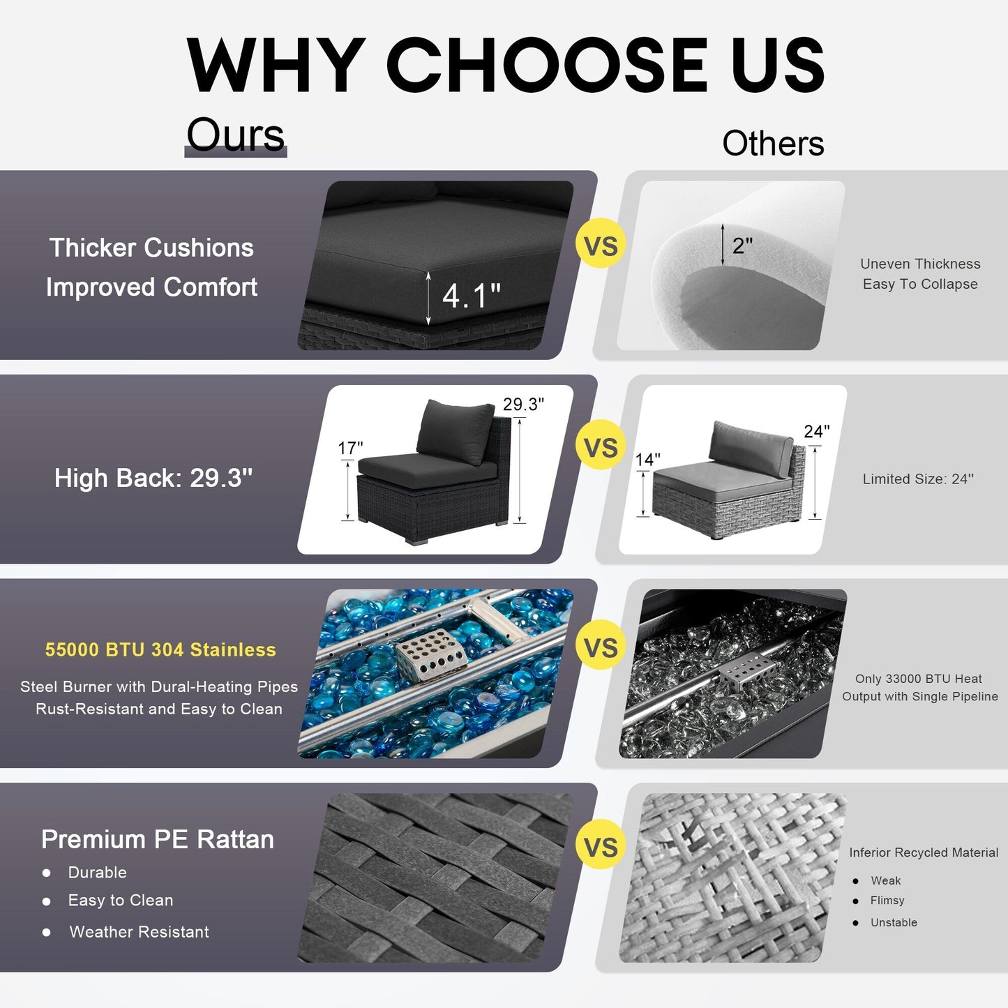 Set di divani componibili per esterni FINCATI in vimini grigio con tavolo e braciere