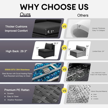 Set di divani componibili per esterni FINCATI in vimini grigio con tavolo e braciere