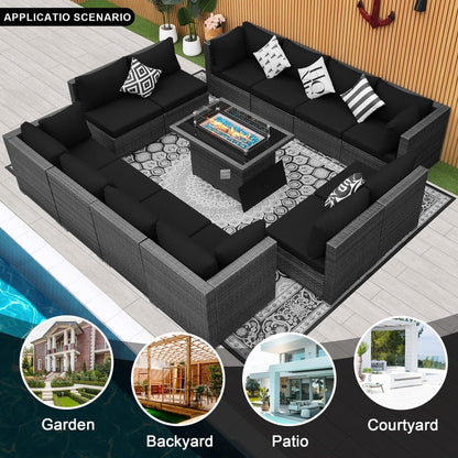 Set di divani componibili per esterni FINCATI in vimini grigio con tavolo e braciere