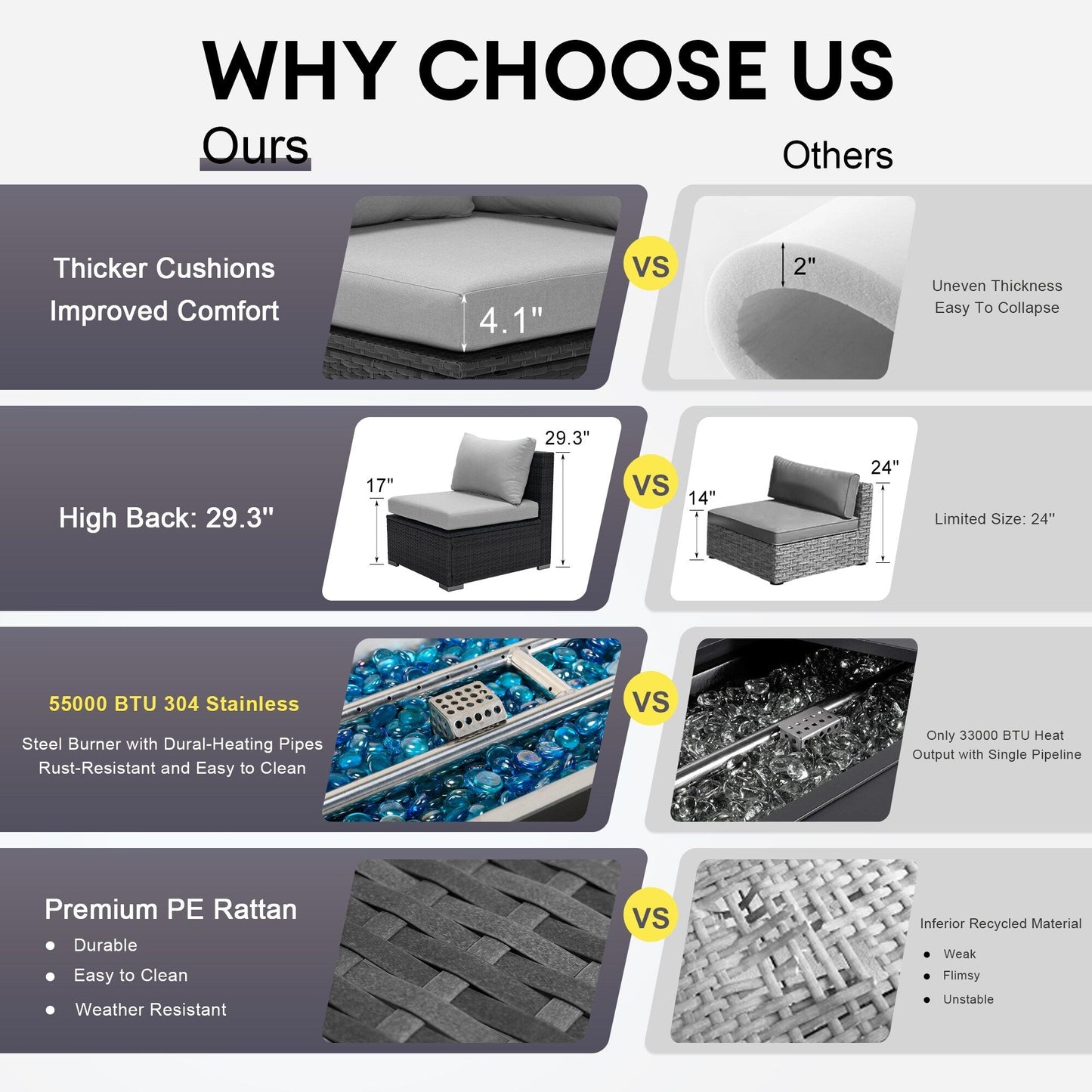 Set di divani componibili per esterni FINCATI in vimini grigio con tavolo e braciere