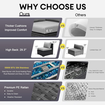 Set di divani componibili per esterni FINCATI in vimini grigio con tavolo e braciere