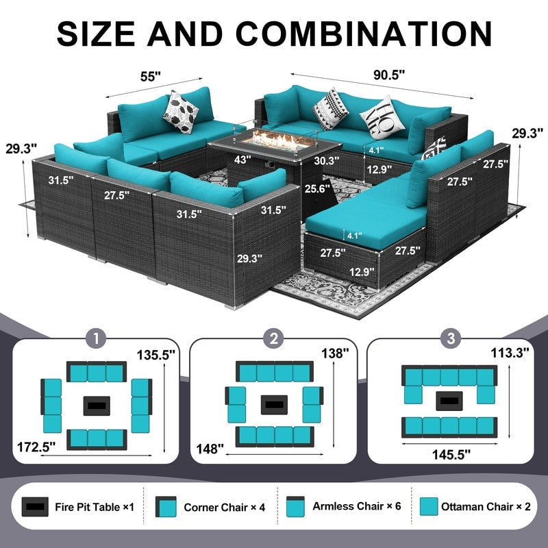 Set di divani componibili per esterni FINCATI in vimini grigio con tavolo e braciere