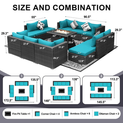 Set di divani componibili per esterni FINCATI in vimini grigio con tavolo e braciere