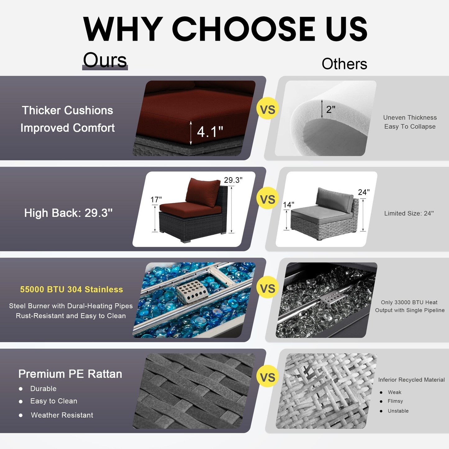 Set di divani componibili per esterni FINCATI in vimini grigio con tavolo e braciere