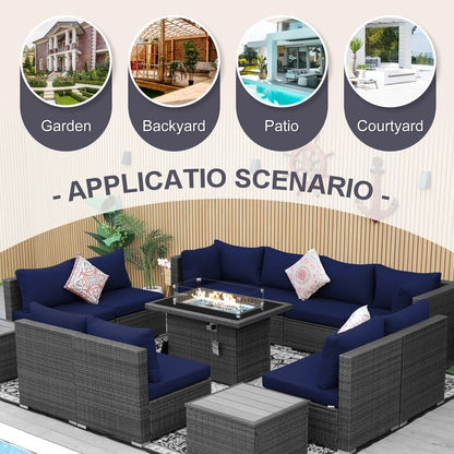 Set di divani componibili per esterni FINCATI in vimini grigio con tavolo e braciere