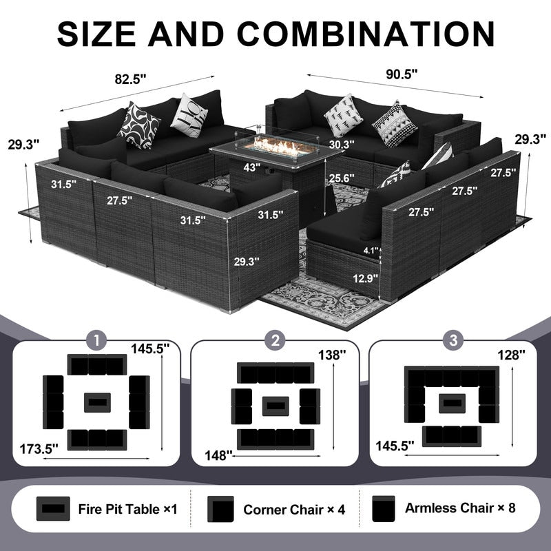 Set di divani componibili per esterni FINCATI in vimini grigio con tavolo e braciere